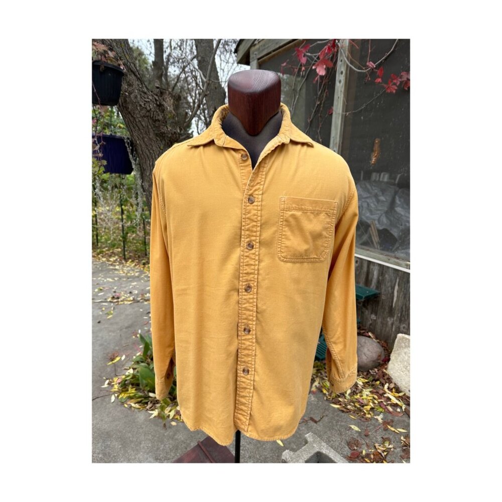 90s Dockers Mustard Velvet Corduroy Button Up Shirt 100% Cotton Fine Whale Sz M